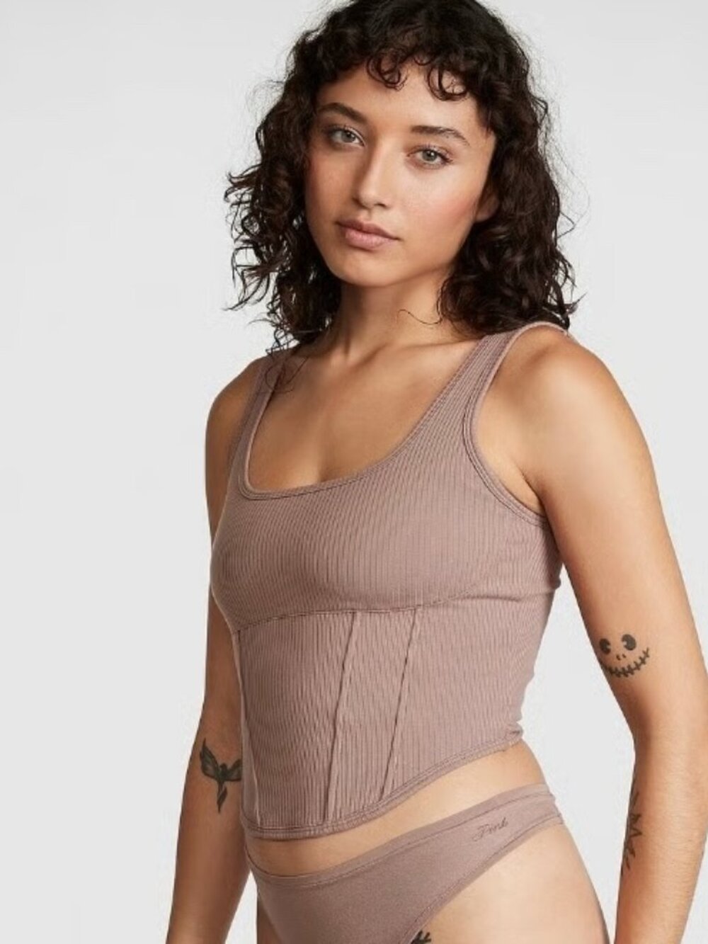 Victoria's Secret PINK The Cinched Piqué Corset Top In Iced Coffee Taupe Medium